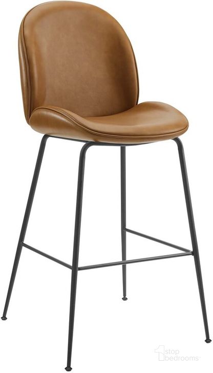 The appearance of Scoop Black Powder Coated Steel Leg Vegan Leather Bar Stool In Tan designed by Modway in the modern / contemporary interior design. This tan piece of furniture  was selected by 1StopBedrooms from Scoop Collection to add a touch of cosiness and style into your home. Sku: EEI-4640-TAN. Product Type: Barstool. Material: Foam. Image1