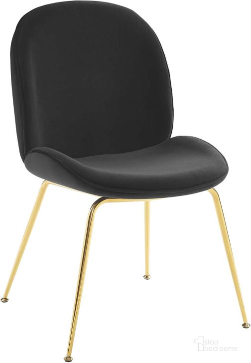 The appearance of Scoop Gold Stainless Steel Leg Performance Velvet Dining Chair EEI-3548-BLK designed by Modway in the modern / contemporary interior design. This black piece of furniture  was selected by 1StopBedrooms from Scoop Collection to add a touch of cosiness and style into your home. Sku: EEI-3548-BLK. Material: Wood. Product Type: Dining Chair. Image1