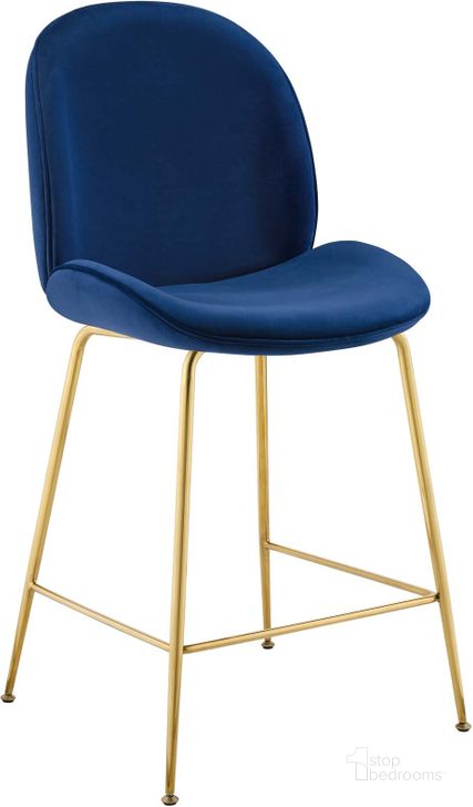The appearance of Scoop Navy Gold Stainless Steel Leg Performance Velvet Counter Stool designed by Modway in the modern / contemporary interior design. This navy piece of furniture  was selected by 1StopBedrooms from Scoop Collection to add a touch of cosiness and style into your home. Sku: EEI-3549-NAV. Material: Wood. Product Type: Barstool. Image1