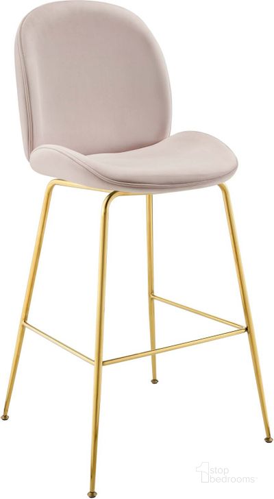 The appearance of Scoop Pink Gold Stainless Steel Leg Performance Velvet Bar Stool designed by Modway in the modern / contemporary interior design. This pink piece of furniture  was selected by 1StopBedrooms from Scoop Collection to add a touch of cosiness and style into your home. Sku: EEI-3550-PNK. Material: Wood. Product Type: Barstool. Image1