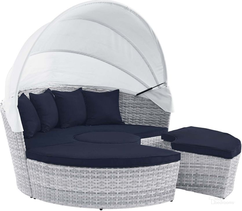 The appearance of Scottsdale Canopy Outdoor Patio Daybed In Light Gray Navy designed by Modway in the modern / contemporary interior design. This light gray navy piece of furniture  was selected by 1StopBedrooms from Scottsdale Collection to add a touch of cosiness and style into your home. Sku: EEI-4442-LGR-NAV. Bed Type: Daybed. Material: Aluminum. Product Type: DayBed. Image1