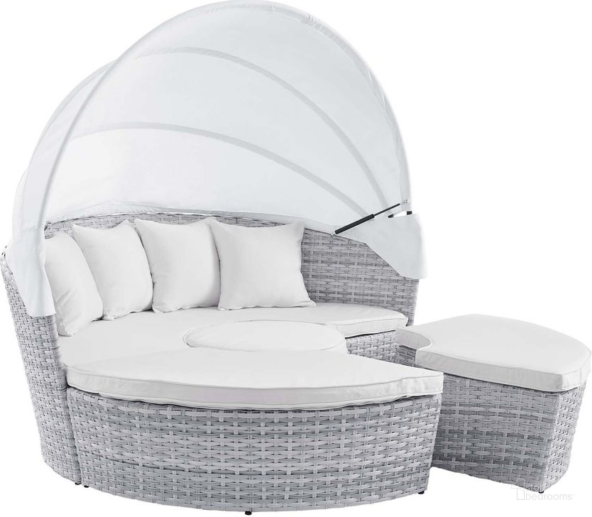The appearance of Scottsdale Canopy Outdoor Patio Daybed In Light Gray White designed by Modway in the modern / contemporary interior design. This light gray white piece of furniture  was selected by 1StopBedrooms from Scottsdale Collection to add a touch of cosiness and style into your home. Sku: EEI-4442-LGR-WHI. Bed Type: Daybed. Material: Aluminum. Product Type: DayBed. Image1