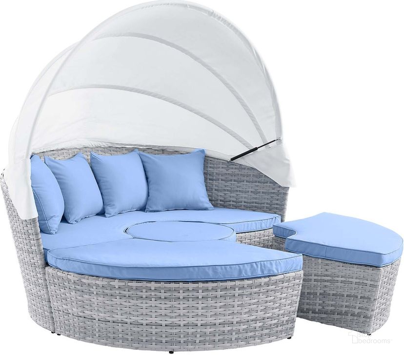 The appearance of Scottsdale Canopy Outdoor Patio Daybed In Light Grey designed by Modway in the modern / contemporary interior design. This light grey piece of furniture  was selected by 1StopBedrooms from Scottsdale Collection to add a touch of cosiness and style into your home. Sku: EEI-4442-LGR-LBU. Bed Type: Daybed. Material: Aluminum. Product Type: DayBed. Image1