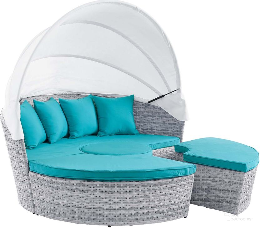 The appearance of Scottsdale Canopy Sunbrella Outdoor Patio Daybed In Light Grey EEI-4443-LGR-ARU designed by Modway in the modern / contemporary interior design. This teal piece of furniture  was selected by 1StopBedrooms from Scottsdale Collection to add a touch of cosiness and style into your home. Sku: EEI-4443-LGR-ARU. Bed Type: Daybed. Material: Aluminum. Product Type: DayBed. Image1