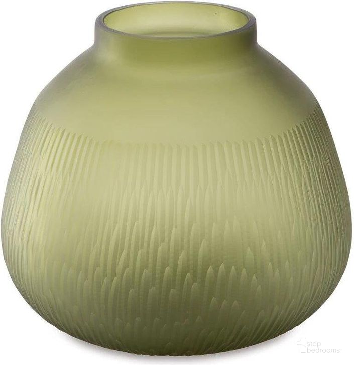 The appearance of Scottyard Vase In Olive Green designed by Signature Design by Ashley in the modern / contemporary interior design. This olive green piece of furniture  was selected by 1StopBedrooms from Scottyard Collection to add a touch of cosiness and style into your home. Sku: A2900007. Material: Glass. Product Type: Vase. Image1