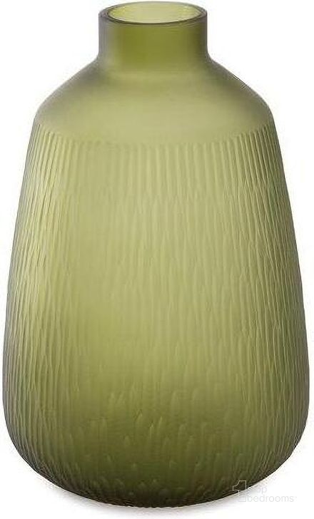 The appearance of Scottyard Vase In Olive Green designed by Signature Design by Ashley in the modern / contemporary interior design. This olive green piece of furniture  was selected by 1StopBedrooms from Scottyard Collection to add a touch of cosiness and style into your home. Sku: A2900008. Material: Glass. Product Type: Vase. Image1