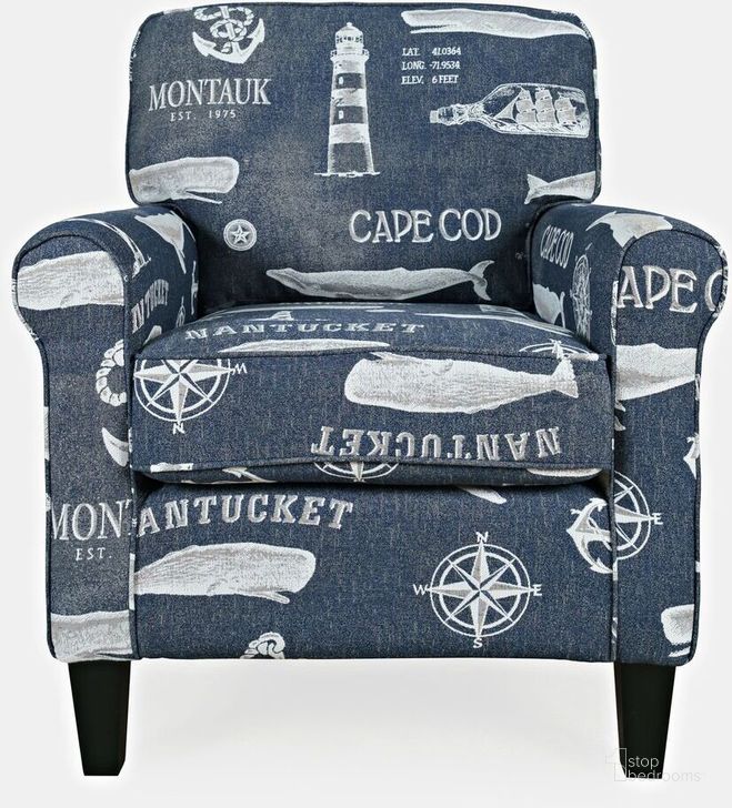 The appearance of Seafarer Coastal Nantucket Cape Nautical Upholstered Accent Chair In Navy designed by Jofran in the modern / contemporary interior design. This navy piece of furniture  was selected by 1StopBedrooms from Seafarer Collection to add a touch of cosiness and style into your home. Sku: SEAFARER-CH-NAVY. Product Type: Accent Chair. Material: Rubberwood. Image1