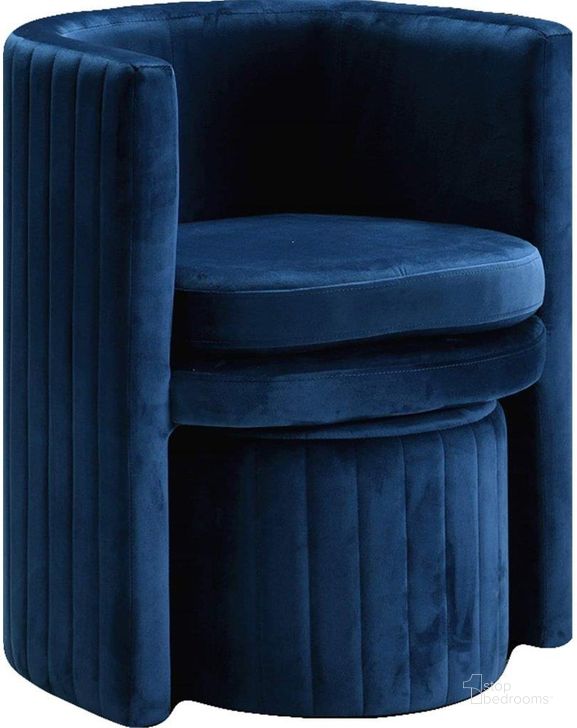The appearance of Seager Navy Velvet Round Arm Chair With Ottoman designed by Best Master Furniture in the modern / contemporary interior design. This navy piece of furniture  was selected by 1StopBedrooms from Seager Collection to add a touch of cosiness and style into your home. Sku: SH004VBL. Product Type: Accent Chair. Material: Velvet. Image1