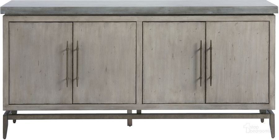 The appearance of Sebastian Entertainment Console In Pewter designed by Universal in the modern / contemporary interior design. This pewter piece of furniture  was selected by 1StopBedrooms from Sebastian Collection to add a touch of cosiness and style into your home. Sku: 742966. Product Type: Entertainment Console. Image1
