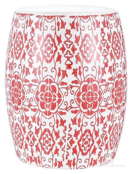 The appearance of Sebryna Garden Stool in Red and White designed by Safavieh in the modern / contemporary interior design. This red and white piece of furniture  was selected by 1StopBedrooms from Sebryna Collection to add a touch of cosiness and style into your home. Sku: ACS4592A. Product Type: Stool. Material: Ceramic. Image1