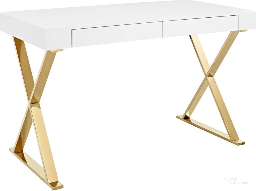 The appearance of Sector White and Gold Office Desk EEI-3030-WHI designed by Modway in the modern / contemporary interior design. This white and gold piece of furniture  was selected by 1StopBedrooms from Sector Collection to add a touch of cosiness and style into your home. Sku: EEI-3030-WHI. Material: Wood. Product Type: Office Desk. Image1