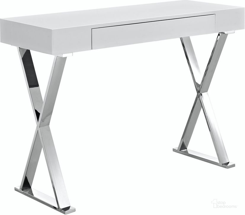 The appearance of Sector White Console Table EEI-2048-WHI-SET designed by Modway in the modern / contemporary interior design. This white piece of furniture  was selected by 1StopBedrooms from Sector Collection to add a touch of cosiness and style into your home. Sku: EEI-2048-WHI-SET. Material: Steel. Product Type: Console Table. Image1