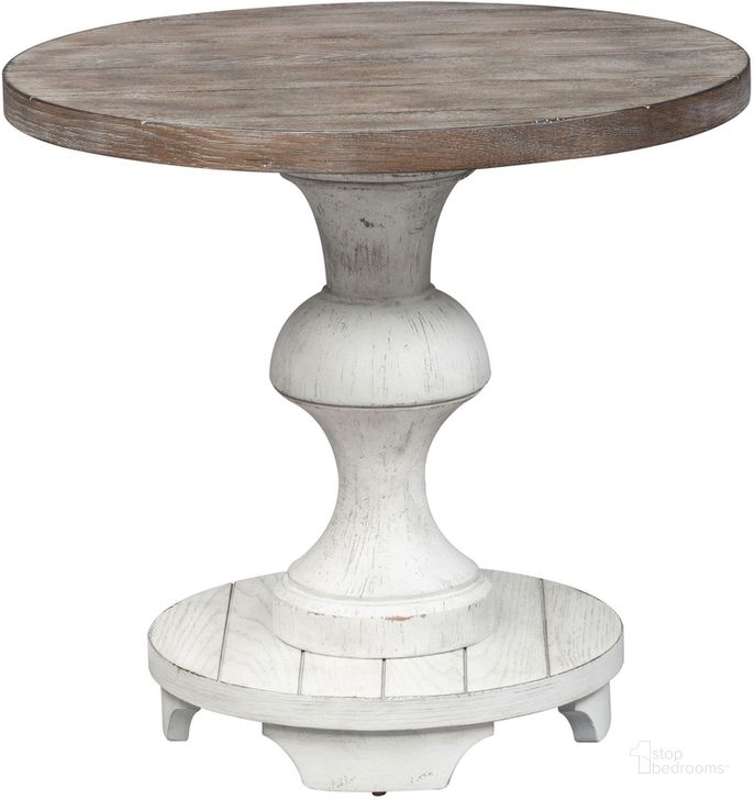 The appearance of Sedona Heavy Distressed White Round End Table designed by Liberty in the traditional interior design. This white piece of furniture  was selected by 1StopBedrooms from Sedona Collection to add a touch of cosiness and style into your home. Sku: 331-OT1020. Material: Wood. Product Type: End Table. Image1