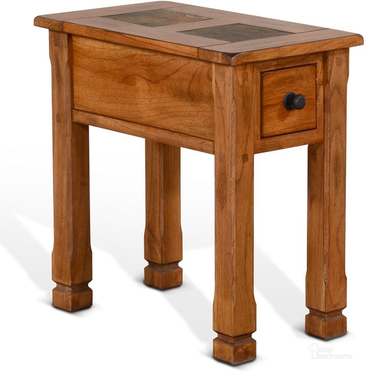 The appearance of Sedona Slate Top Chairside Table designed by Sunny Design in the rustic / southwestern interior design. This rustic oak piece of furniture  was selected by 1StopBedrooms from Sedona Collection to add a touch of cosiness and style into your home. Sku: 3143RO2-CS. Material: Wood. Product Type: End Table. Image1