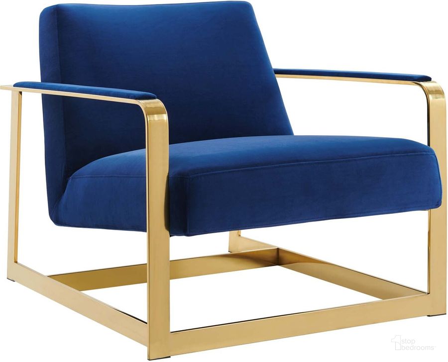 The appearance of Seg Performance Velvet Accent Chair EEI-4219-GLD-NAV designed by Modway in the modern / contemporary interior design. This gold navy piece of furniture  was selected by 1StopBedrooms from Seg Collection to add a touch of cosiness and style into your home. Sku: EEI-4219-GLD-NAV. Material: Polyester. Product Type: Accent Chair. Image1