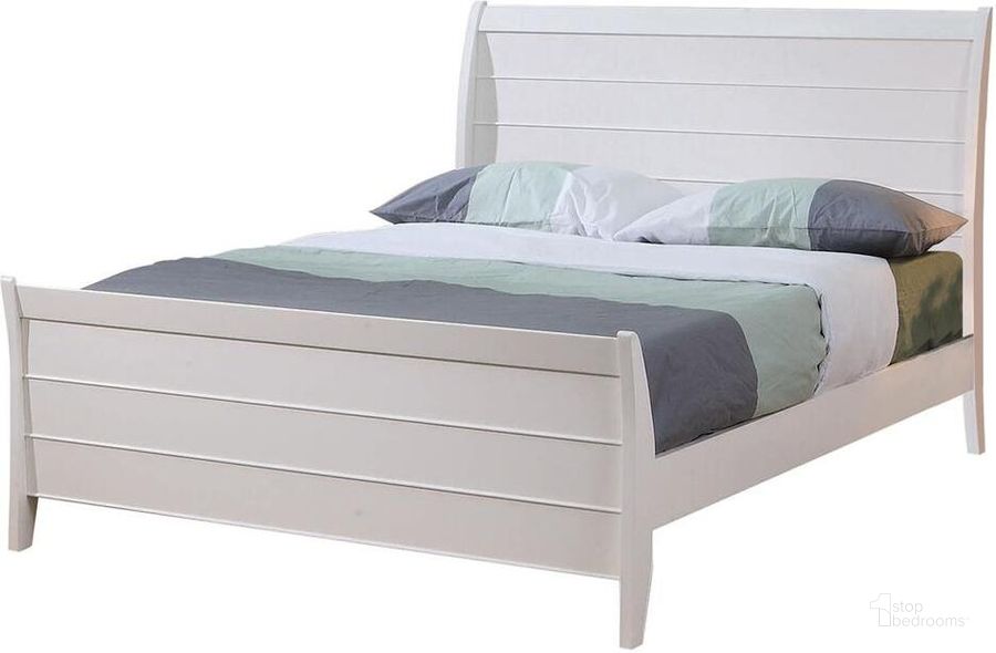 The appearance of Selena Full Sleigh Bed designed by Coaster in the modern / contemporary interior design. This white piece of furniture  was selected by 1StopBedrooms from Selena Collection to add a touch of cosiness and style into your home. Sku: 400231FB1;400231FB2;400231FB3;400231FB4. Bed Type: Sleigh Bed. Material: Wood. Product Type: Sleigh Bed. Bed Size: Full. Image1