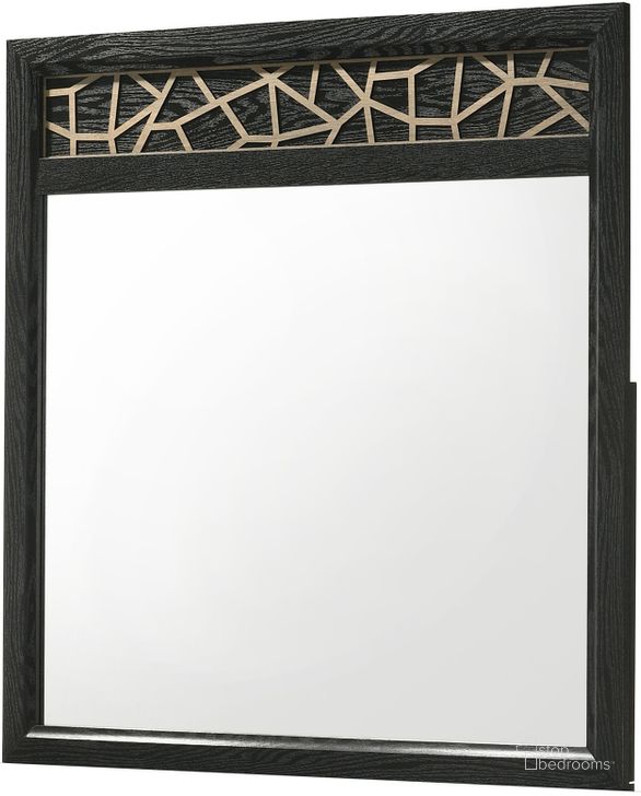 The appearance of Selena Mirror with Wooden Pattern In Black designed by Galaxy Home Furnishings in the modern / contemporary interior design. This black piece of furniture  was selected by 1StopBedrooms from Selena Collection to add a touch of cosiness and style into your home. Sku: 601955549516. Material: Wood. Product Type: Mirror. Image1