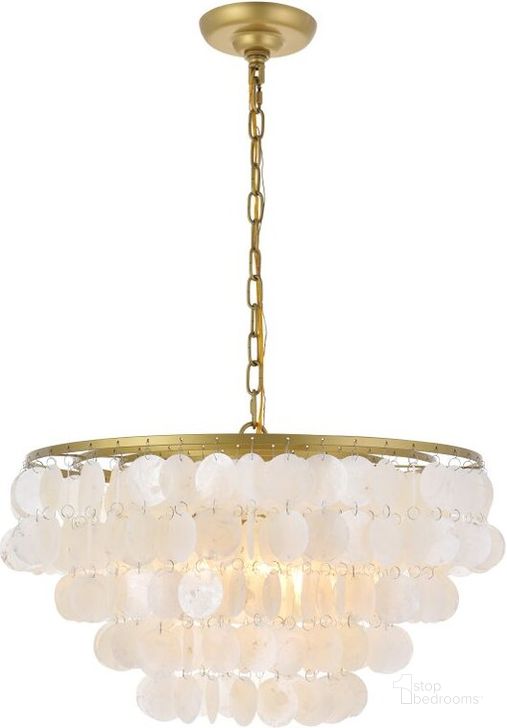 The appearance of Selene 4 Light Brass Pendant designed by Elegant Lighting in the transitional interior design. This white piece of furniture  was selected by 1StopBedrooms from Selene Collection to add a touch of cosiness and style into your home. Sku: LD5050D20BR. Product Type: Pendant Lighting. Material: Iron. Image1