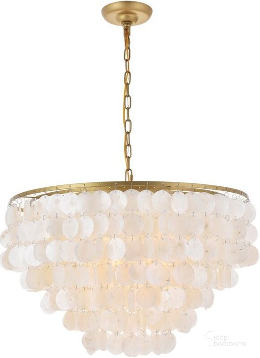 The appearance of Selene 6 Light Brass Pendant designed by Elegant Lighting in the transitional interior design. This white piece of furniture  was selected by 1StopBedrooms from Selene Collection to add a touch of cosiness and style into your home. Sku: LD5050D24BR. Product Type: Pendant Lighting. Material: Iron. Image1