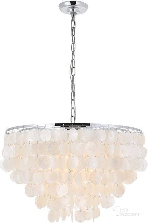 The appearance of Selene 6 Light Chrome Pendant designed by Elegant Lighting in the transitional interior design. This chrome piece of furniture  was selected by 1StopBedrooms from Selene Collection to add a touch of cosiness and style into your home. Sku: LD5050D24C. Product Type: Pendant Lighting. Material: Iron. Image1