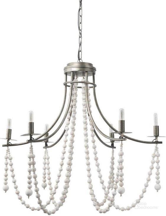 The appearance of Selma White Wood Bead And Metal Chandelier designed by Mercana in the modern / contemporary interior design. This white piece of furniture  was selected by 1StopBedrooms from Selma Collection to add a touch of cosiness and style into your home. Sku: 70047. Material: Wood. Product Type: Chandelier. Image1