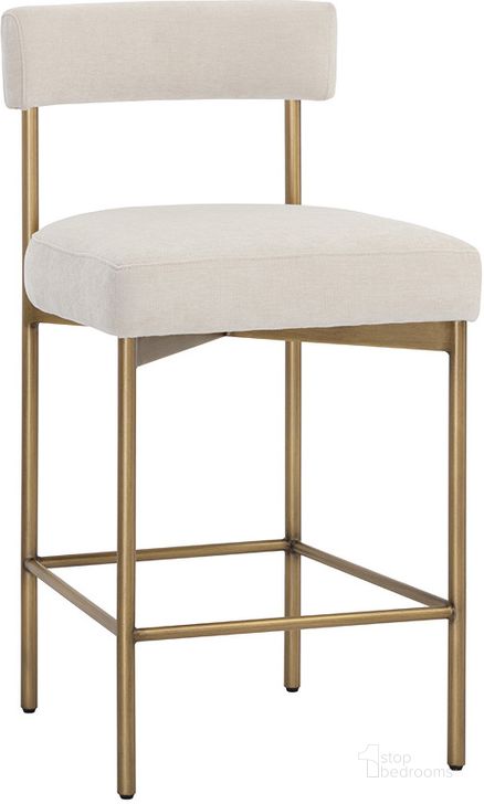 The appearance of Seneca Counter Stool In Antique Brass And Danny Ivory designed by Sunpan in the modern / contemporary interior design. This ivory piece of furniture  was selected by 1StopBedrooms from Seneca Collection to add a touch of cosiness and style into your home. Sku: 109135. Material: Fabric. Product Type: Barstool. Image1