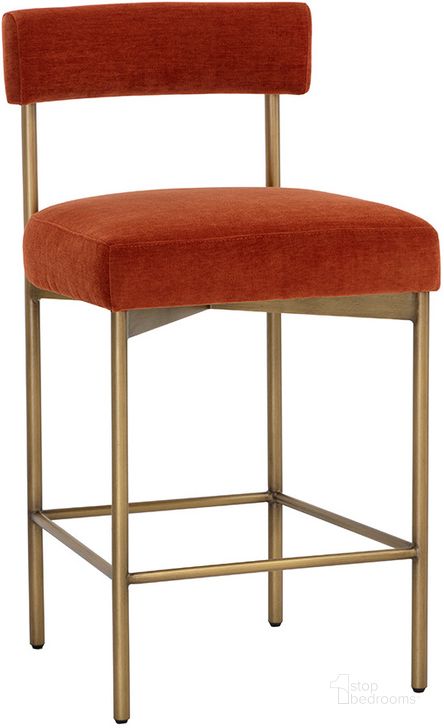 The appearance of Seneca Counter Stool In Antique Brass And Danny Rust designed by Sunpan in the modern / contemporary interior design. This rust piece of furniture  was selected by 1StopBedrooms from Seneca Collection to add a touch of cosiness and style into your home. Sku: 109134. Material: Fabric. Product Type: Barstool. Image1