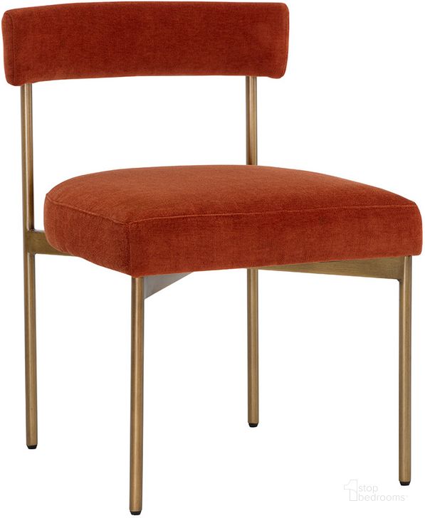 The appearance of Seneca Dining Chair Set Of 2 In Antique Brass And Danny Rust designed by Sunpan in the modern / contemporary interior design. This rust piece of furniture  was selected by 1StopBedrooms from Seneca Collection to add a touch of cosiness and style into your home. Sku: 109131. Material: Fabric. Product Type: Dining Chair. Image1