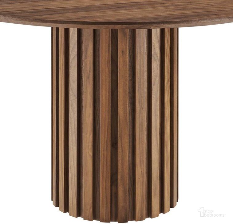The appearance of Senja Walnut 47 Inch Round Dining Table designed by Modway in the modern / contemporary interior design. This walnut piece of furniture  was selected by 1StopBedrooms from Senja Collection to add a touch of cosiness and style into your home. Sku: EEI-6064-WAL-SET. Table Base Style: Pedestal. Table Top Shape: Round. Product Type: Dining Table. Material: Wood Veneer. Size: 47". Image1