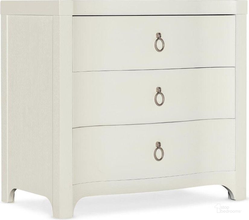 The appearance of Serenity Antigua Three Drawer Nightstand 6350-90116-02 designed by Hooker in the transitional interior design. This white piece of furniture  was selected by 1StopBedrooms from Serenity Collection to add a touch of cosiness and style into your home. Sku: 6350-90116-02. Product Type: Nightstand. Material: Wood Veneer. Image1