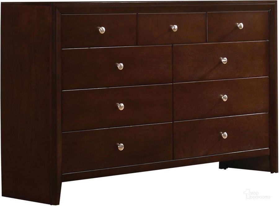The appearance of Serenity Dresser designed by Coaster in the transitional interior design. This brown piece of furniture  was selected by 1StopBedrooms from Serenity Collection to add a touch of cosiness and style into your home. Sku: 201973. Material: Wood. Product Type: Dresser. Image1