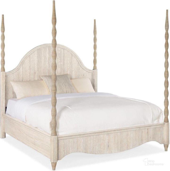 The appearance of Serenity Jetty King Poster Bed designed by Hooker in the transitional interior design. This white piece of furniture  was selected by 1StopBedrooms from Serenity Collection to add a touch of cosiness and style into your home. Sku: 6350-90653-80;6350-90667-80;6350-90668-80. Bed Type: Poster Bed. Product Type: Poster Bed. Bed Size: King. Material: Wood Veneer. Image1