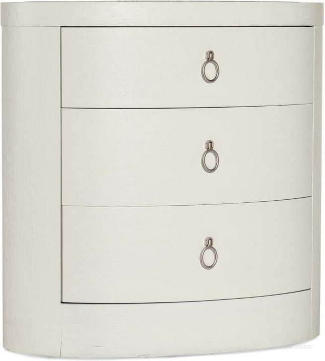 The appearance of Serenity Wavecrest Oval Nightstand designed by Hooker in the transitional interior design. This white piece of furniture  was selected by 1StopBedrooms from Serenity Collection to add a touch of cosiness and style into your home. Sku: 6350-90115-02. Product Type: Nightstand. Material: Wood Veneer. Image1