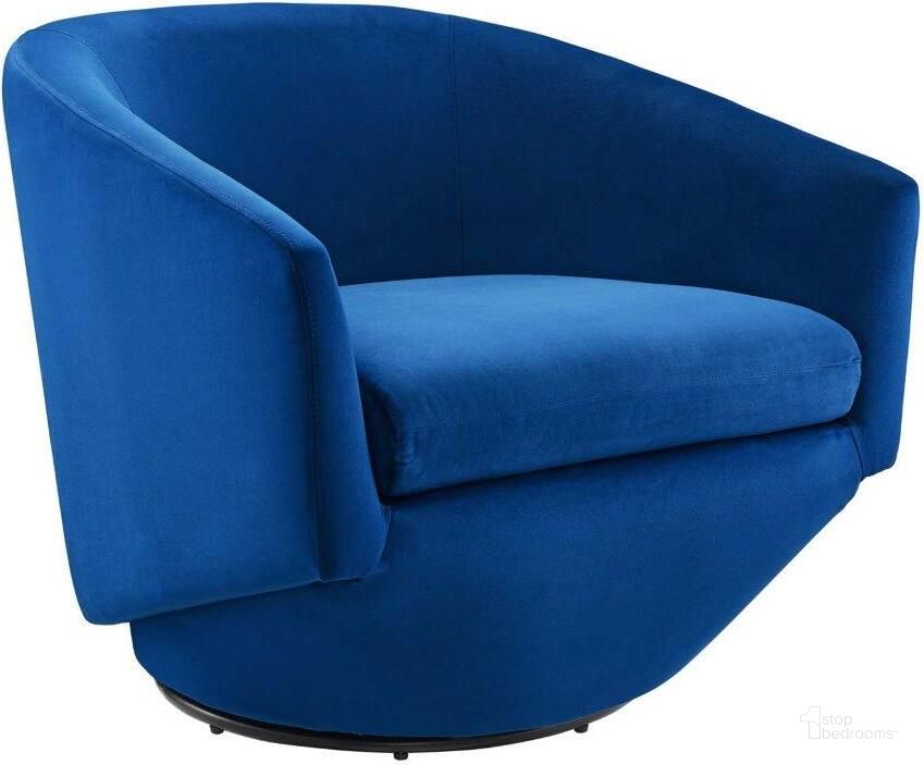The appearance of Series Performance Velvet Fabric Swivel Chair In Navy designed by Modway in the modern / contemporary interior design. This navy piece of furniture  was selected by 1StopBedrooms from Series Collection to add a touch of cosiness and style into your home. Sku: EEI-6224-NAV. Product Type: Swivel Chair. Material: Plywood. Image1
