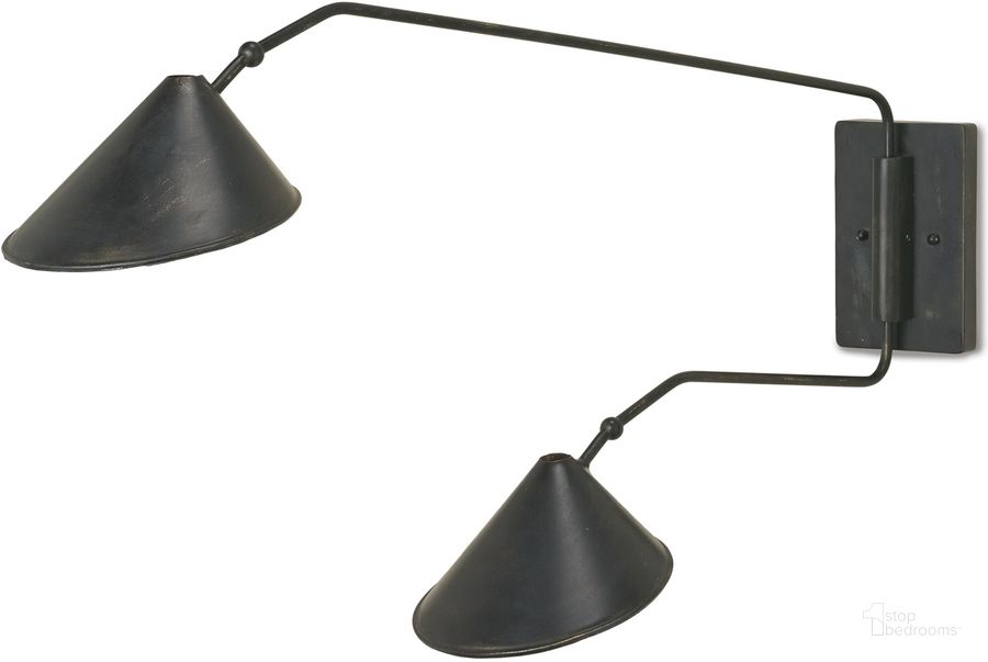 The appearance of Serpa Black Double Swing-Arm Wall Sconce designed by Currey & Company in the modern / contemporary interior design. This black piece of furniture  was selected by 1StopBedrooms from Serpa Collection to add a touch of cosiness and style into your home. Sku: 5172. Product Type: Wall Sconce. Material: Iron.