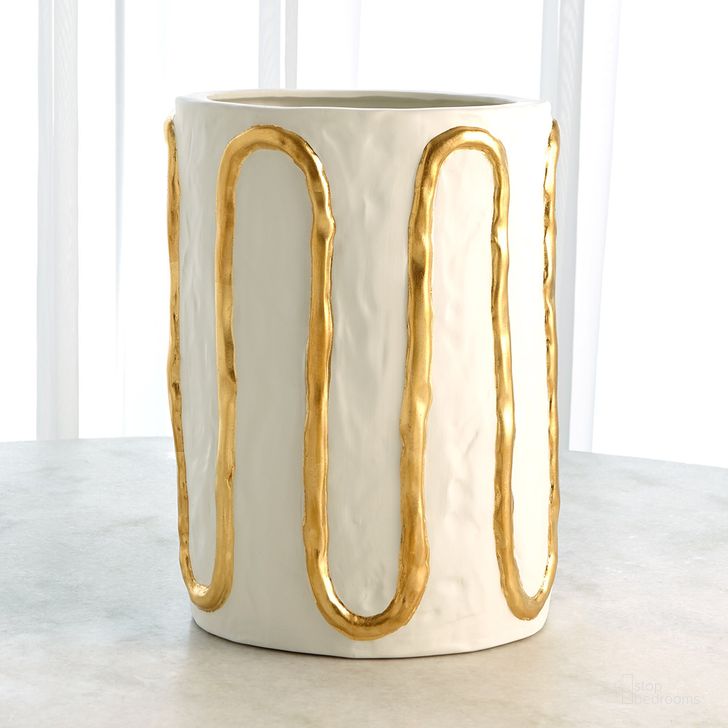 The appearance of Serpentine Large Vase In Matte White With Gold designed by Global Views in the modern / contemporary interior design. This gold piece of furniture  was selected by 1StopBedrooms from Serpentine Collection to add a touch of cosiness and style into your home. Sku: 3.31712. Material: Ceramic. Product Type: Vase. Image1