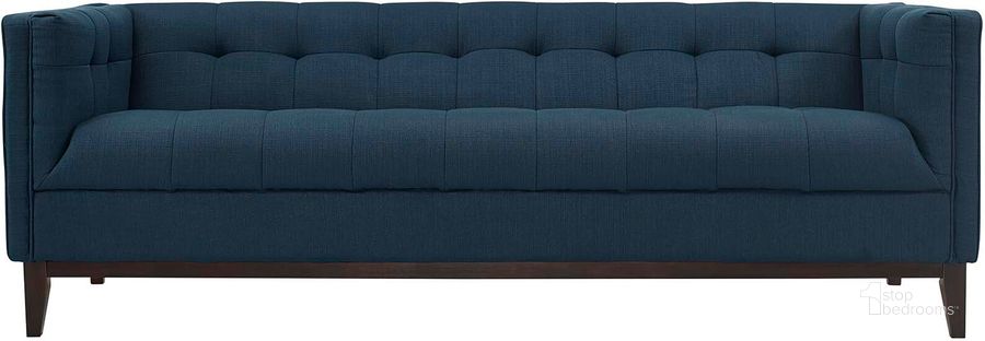 The appearance of Serve Azure Upholstered Fabric Sofa designed by Modway in the modern / contemporary interior design. This azure piece of furniture  was selected by 1StopBedrooms from Serve Collection to add a touch of cosiness and style into your home. Sku: EEI-2135-AZU. Material: Polyester. Product Type: Sofa. Image1