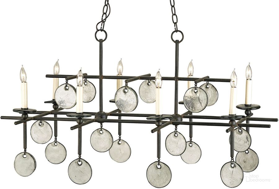 The appearance of Sethos Black Recycled Glass Rectangular Chandelier designed by Currey & Company in the modern / contemporary interior design. This black piece of furniture  was selected by 1StopBedrooms from Sethos Collection to add a touch of cosiness and style into your home. Sku: 9124. Product Type: Chandelier. Material: Iron. Image1