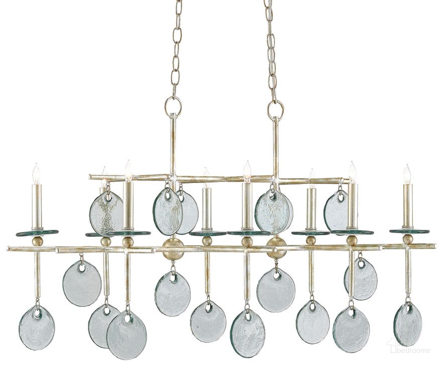 The appearance of Sethos Silver Recycled Glass Rectangular Chandelier designed by Currey & Company in the modern / contemporary interior design. This silver piece of furniture  was selected by 1StopBedrooms from Sethos Collection to add a touch of cosiness and style into your home. Sku: 9000-0060. Product Type: Chandelier. Material: Iron. Image1