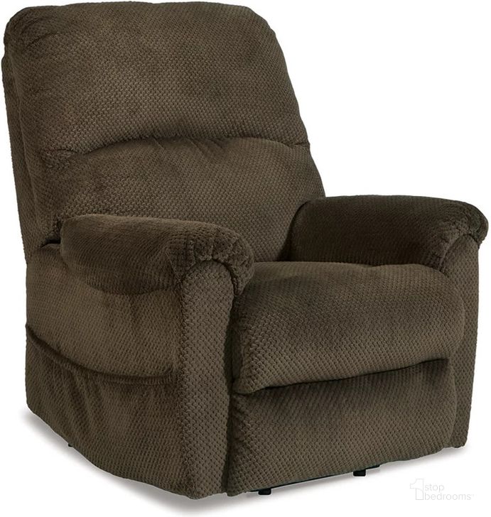 The appearance of Shadowboxer Chocolate Power Lift Recliner designed by Signature Design by Ashley in the modern / contemporary interior design. This chocolate piece of furniture  was selected by 1StopBedrooms from Shadowboxer Collection to add a touch of cosiness and style into your home. Sku: 4710212. Material: Fabric. Product Type: Recliner. Image1