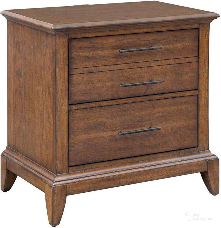 The appearance of Shaker Heights Brown 2-Drawer Nightstand with USB designed by Samuel Lawrence in the traditional interior design. This brown piece of furniture  was selected by 1StopBedrooms from Shaker Heights Collection to add a touch of cosiness and style into your home. Sku: S838-050. Product Type: Nightstand. Material: Poplar. Image1