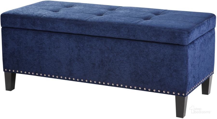 The appearance of Shandra Tufted Top Storage Bench In Blue FPF18-0195 designed by Olliix in the modern / contemporary interior design. This blue piece of furniture  was selected by 1StopBedrooms from Shandra II Collection to add a touch of cosiness and style into your home. Sku: FPF18-0195. Material: Wood. Product Type: Bench. Image1