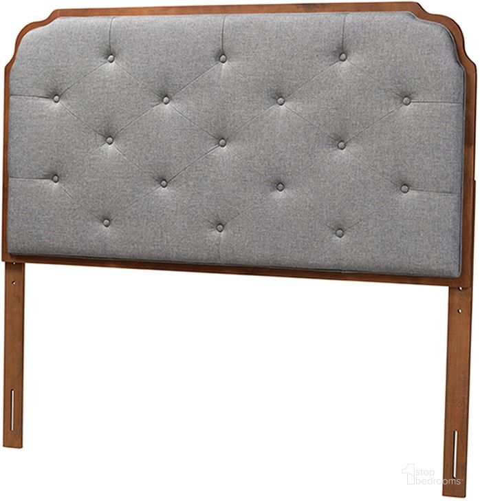 The appearance of Shanti Grey Fabric and Walnut Brown Finished Wood King Headboard designed by Baxton Studio in the traditional interior design. This grey and walnut piece of furniture  was selected by 1StopBedrooms from Shanti Collection to add a touch of cosiness and style into your home. Sku: MG9772-Dark Grey/Walnut-HB-King. Product Type: Headboard. Bed Size: King. Material: Rubberwood. Image1