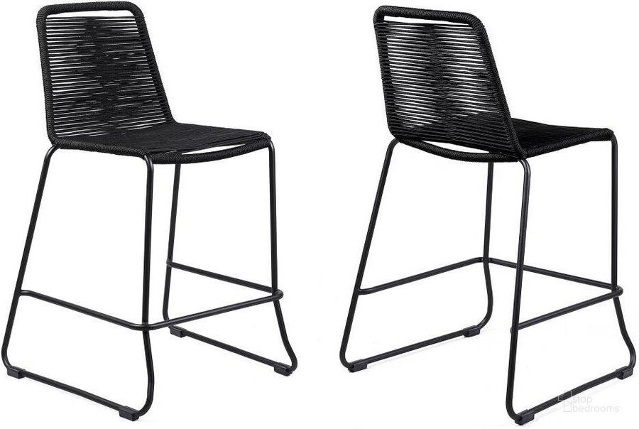 The appearance of Shasta 26 Inch Outdoor Metal And Black Rope Stackable Counter Stool Set Of 2 designed by Armen Living in the modern / contemporary interior design. This black piece of furniture  was selected by 1StopBedrooms from Shasta Collection to add a touch of cosiness and style into your home. Sku: LCSTBABLBLK26. Product Type: Barstool. Material: Rope. Image1
