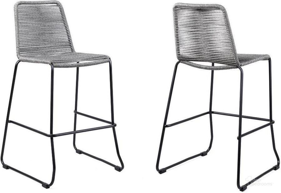 The appearance of Shasta 26 Inch Outdoor Metal And Grey Rope Stackable Counter Stool Set Of 2 designed by Armen Living in the modern / contemporary interior design. This grey piece of furniture  was selected by 1StopBedrooms from Shasta Collection to add a touch of cosiness and style into your home. Sku: LCSTBABLGRY26. Product Type: Barstool. Material: Rope. Image1