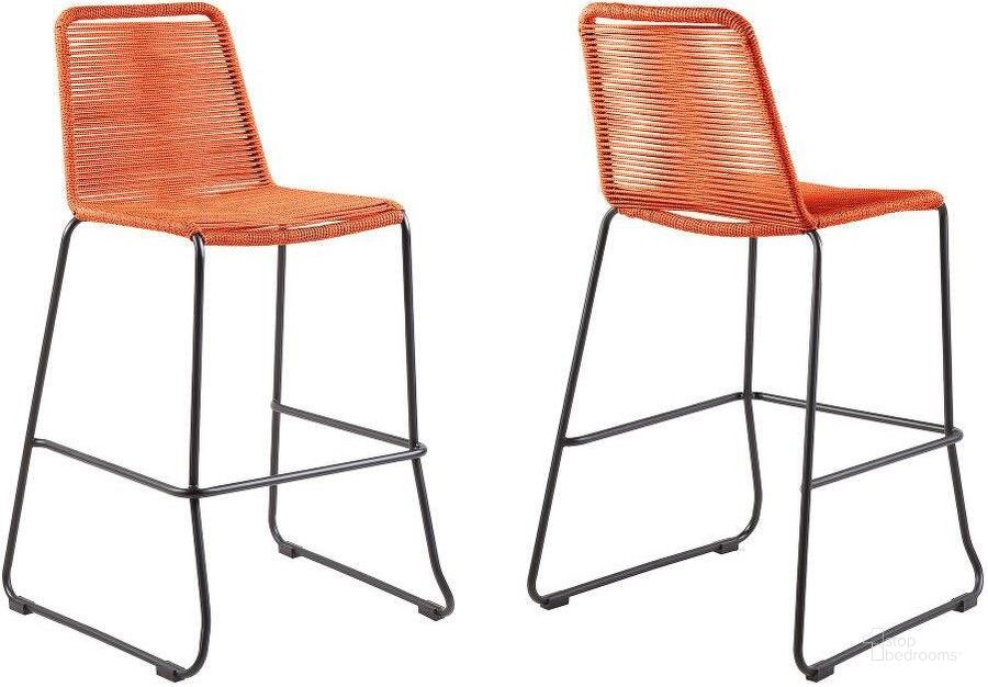 The appearance of Shasta 26 Inch Outdoor Metal And Tangerine Rope Stackable Counter Stool Set Of 2 designed by Armen Living in the modern / contemporary interior design. This tangerine piece of furniture  was selected by 1StopBedrooms from Shasta Collection to add a touch of cosiness and style into your home. Sku: LCSTBABLTNG26. Product Type: Barstool. Material: Rope. Image1