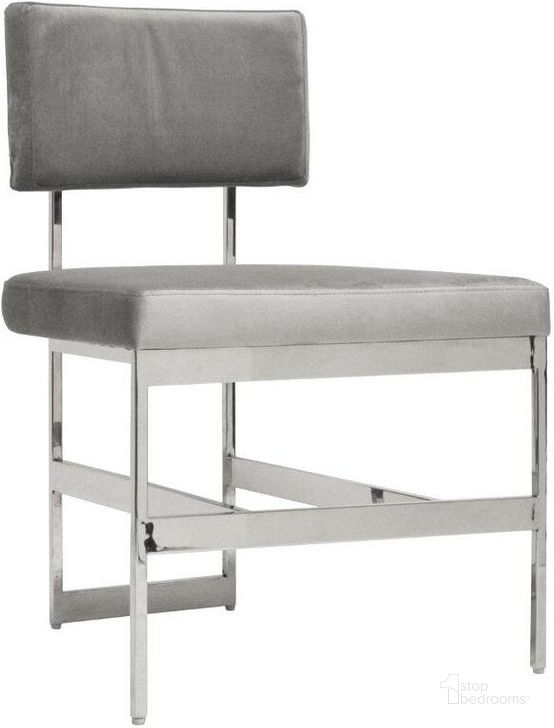 The appearance of Shaw Nickel And Grey Velvet Modern Dining Chair designed by Worlds Away in the modern / contemporary interior design. This gray piece of furniture  was selected by 1StopBedrooms from Shaw Collection to add a touch of cosiness and style into your home. Sku: SHAW NGRY. Material: Metal. Product Type: Dining Chair.