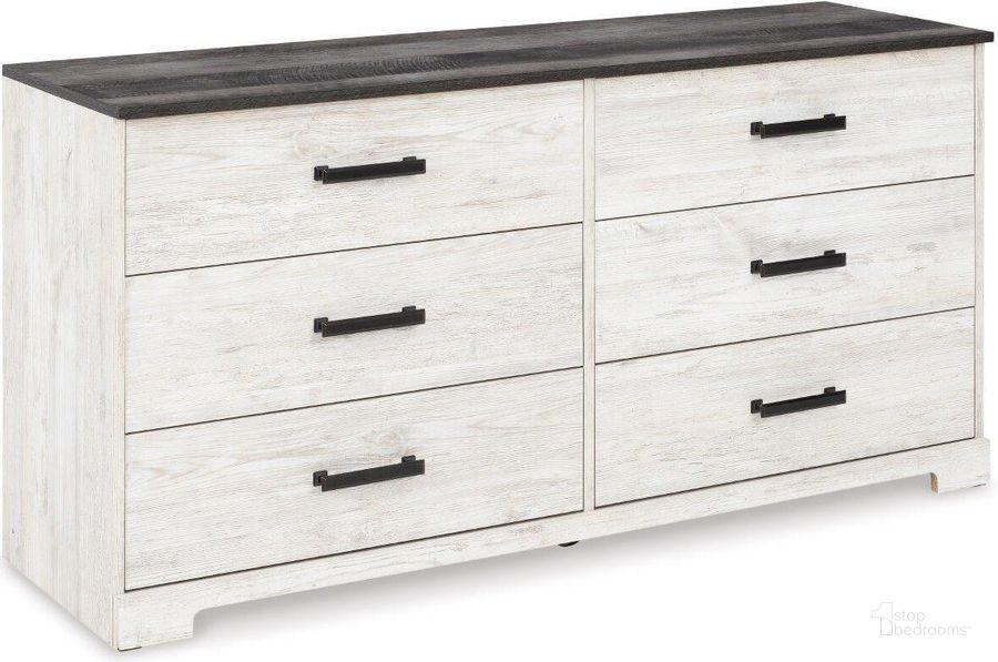 The appearance of Shawburn Whitewash/Charcoal Gray Six Drawer Dresser designed by Signature Design by Ashley in the transitional interior design. This white wash/charcoal gray piece of furniture  was selected by 1StopBedrooms from Shawburn Collection to add a touch of cosiness and style into your home. Sku: EB4121-231. Material: Wood. Product Type: Dresser. Image1