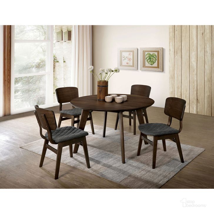 The appearance of Shayna Round Table In Walnut and Gray designed by Furniture of America in the transitional interior design. This walnut and grey piece of furniture  was selected by 1StopBedrooms from Shayna Collection to add a touch of cosiness and style into your home. Sku: CM3139RT. Table Base Style: Legs. Table Top Shape: Round. Material: Wood. Product Type: Dining Table. Size: 47.