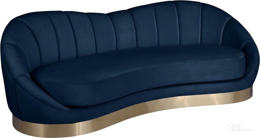 The appearance of Shelly Navy Velvet Sofa designed by Meridian in the modern / contemporary interior design. This navy velvet piece of furniture  was selected by 1StopBedrooms from Shelly Collection to add a touch of cosiness and style into your home. Sku: 623Navy-S. Product Type: Sofa. Material: Velvet. Image1